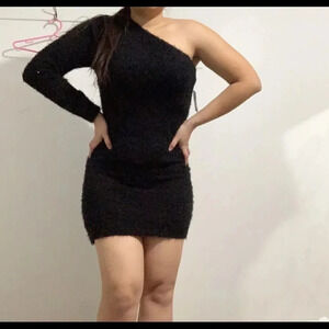 Ardene one shoulder knit black sweater dress Size M